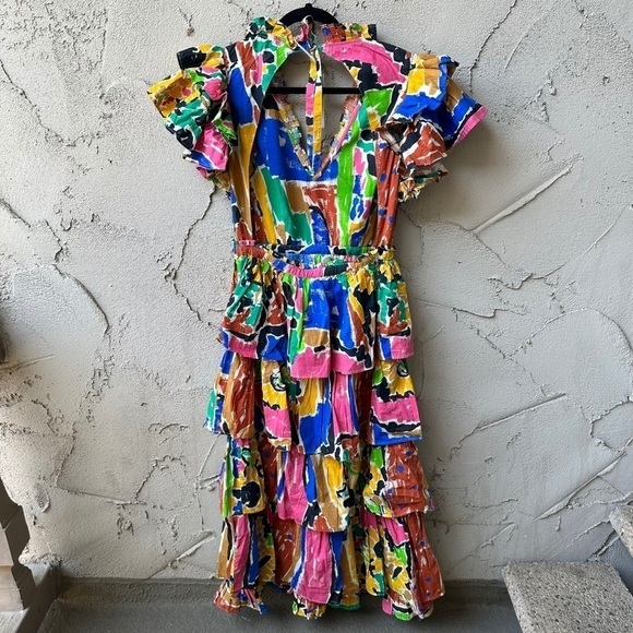 NWT Love The Label  Penelope V Neck Ruffle Maxi Dress with Drawstring Be… - Picture 4 of 10